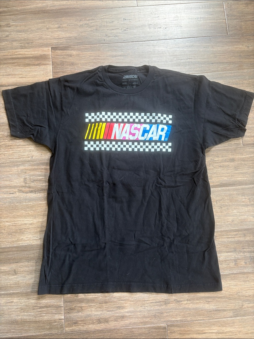 Nascar Black Short Sleeve Tee with Multicolor Logo